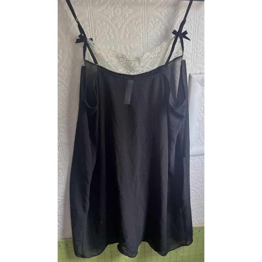 Gilligan & O'Malley black babydoll lingerie lace trim‎ bows size M sheer chiffon
